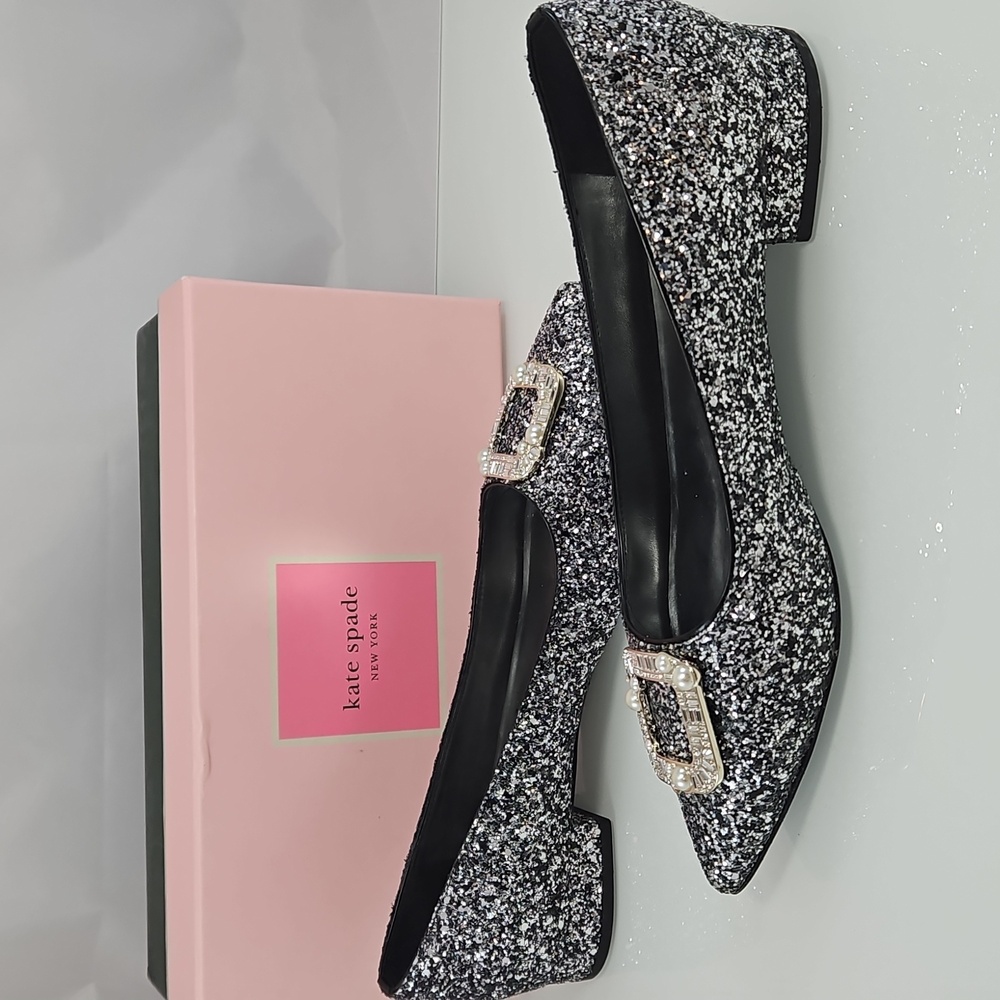 Kate Spade Silver Buckle Up Glitter Flats Size 38.5 - Picture 9 of 16